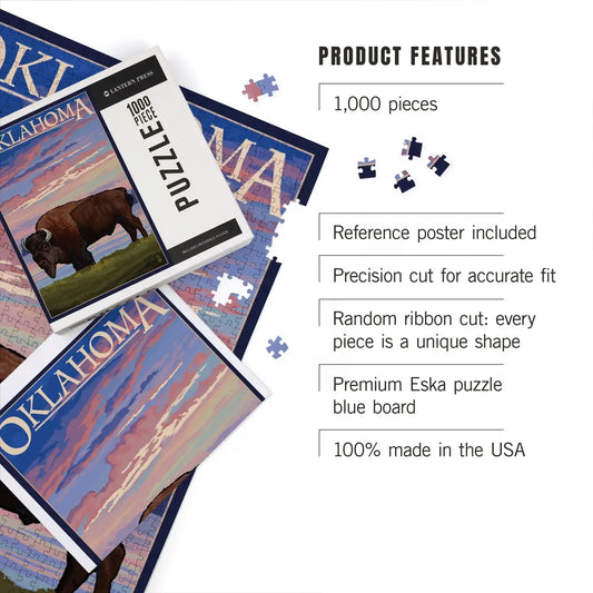 puzzle - 1000-piece - oklahoma buffalo sunset by lantern press