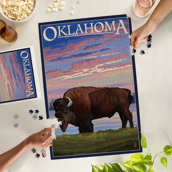 puzzle - 1000-piece - oklahoma buffalo sunset by lantern press