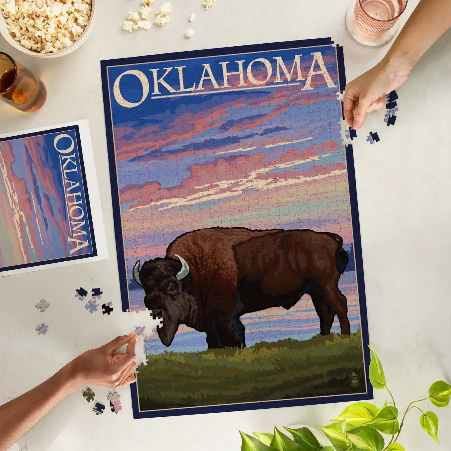 puzzle - 1000-piece - oklahoma buffalo sunset by lantern press