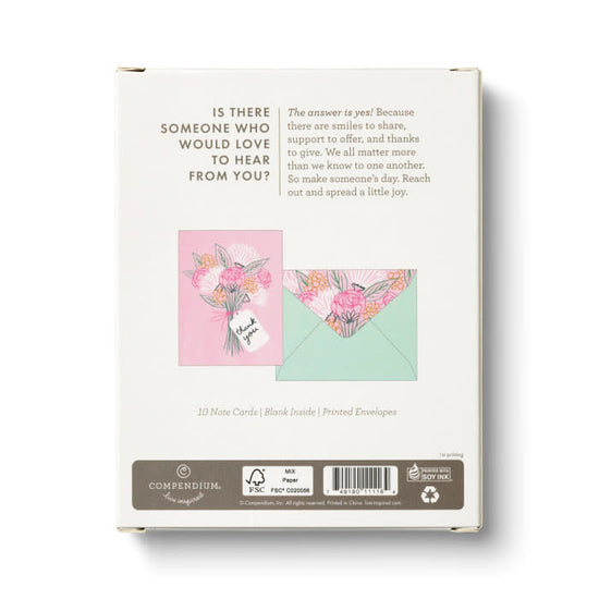boxed notecards - thank you - pink sketched bouquet - set of 10 by compendium