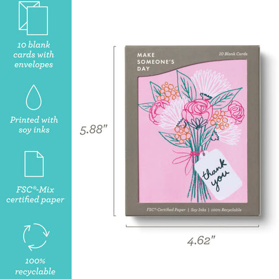 boxed notecards - thank you - pink sketched bouquet - set of 10 by compendium