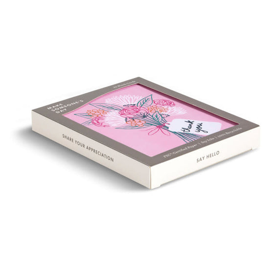 boxed notecards - thank you - pink sketched bouquet - set of 10 by compendium