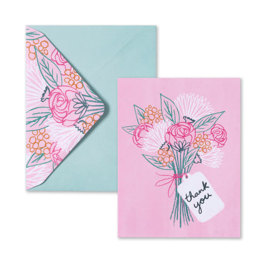 boxed notecards - thank you - pink sketched bouquet - set of 10 by compendium