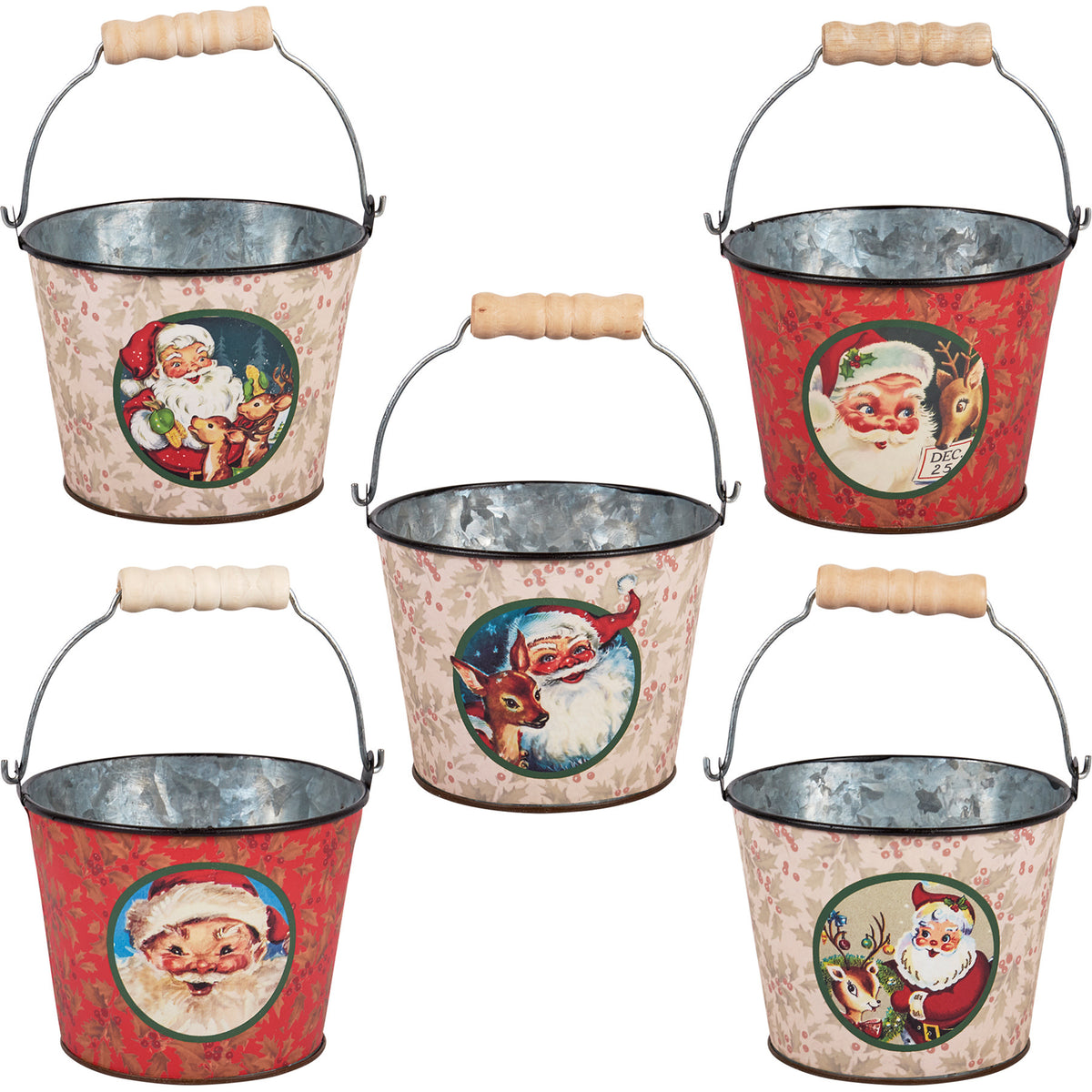 metal buckets - santa vintage - cream (3 designs) by primitives by kathy