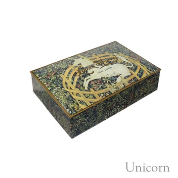 candy - 12-piece chocolate tin - unicorn rests in a garden (met museum) by the louis sherry company