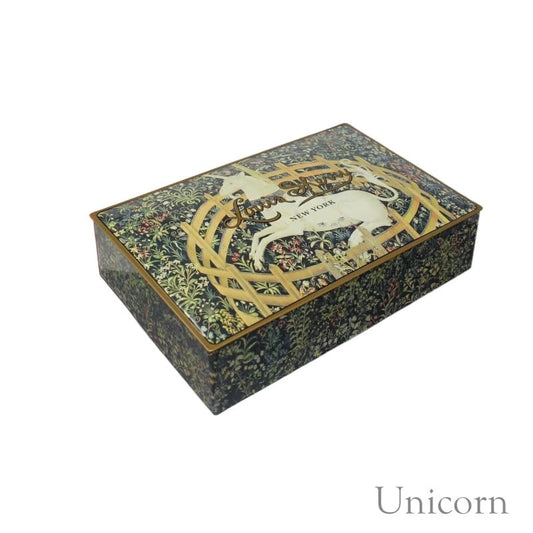 candy - 12-piece chocolate tin - unicorn rests in a garden (met museum) by the louis sherry company
