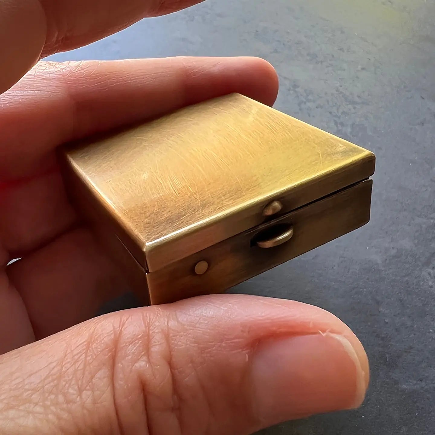 pill box - square brass 1.5" by metal cloth & wood