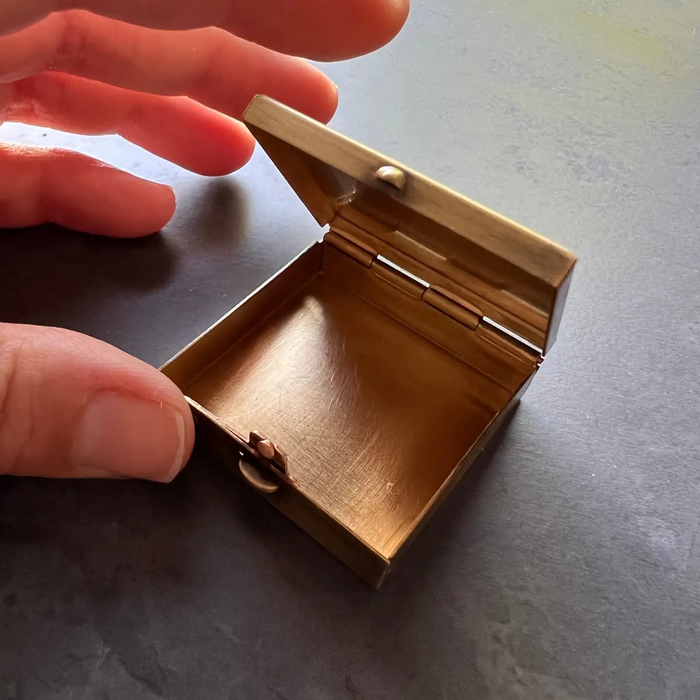 pill box - square brass 1.5" by metal cloth & wood
