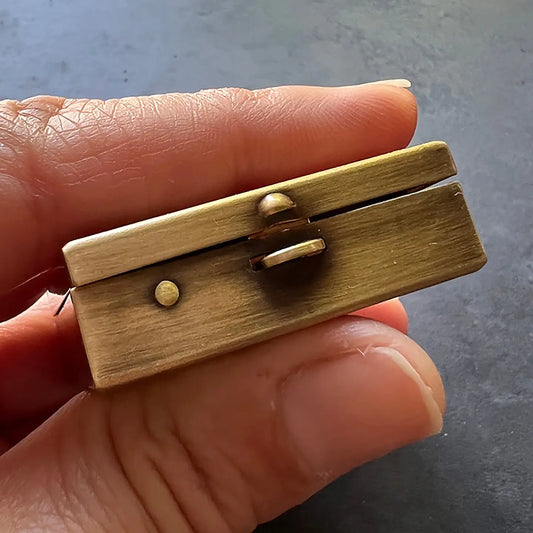 pill box - square brass 1.5" by metal cloth & wood