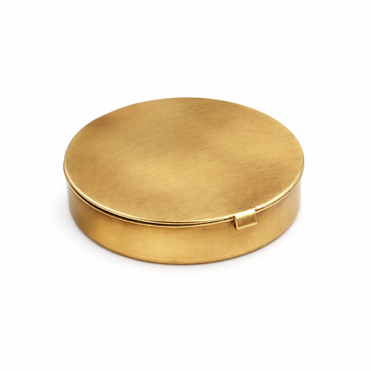 pill box - round brass 1.6" by metal cloth & wood