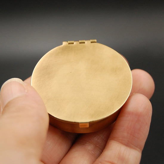 pill box - round brass 1.6" by metal cloth & wood