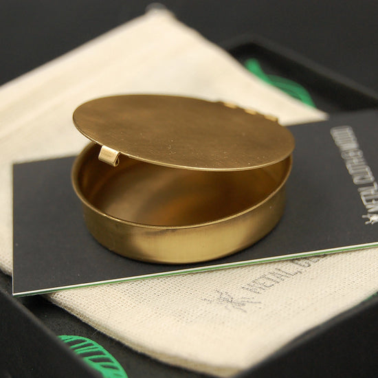 pill box - round brass 1.6" by metal cloth & wood