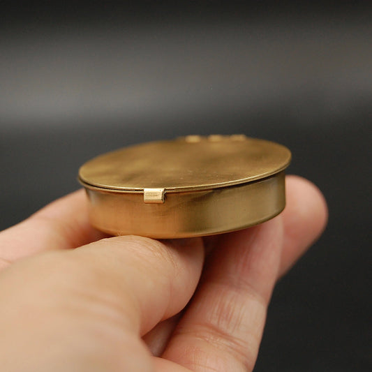pill box - round brass 1.6" by metal cloth & wood