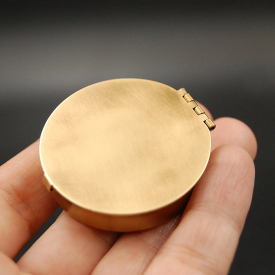 pill box - round brass 1.6" by metal cloth & wood