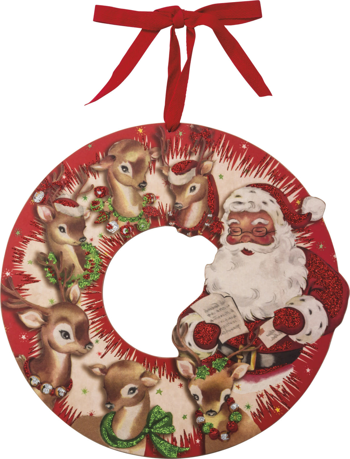 wreath - wooden 13" - retro reindeer & santa by primitives by kathy