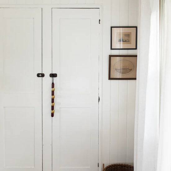 sleigh bells - leather/brass - evergreen by millstream home
