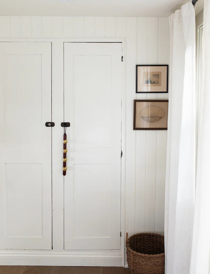 sleigh bells - leather/brass - evergreen by millstream home