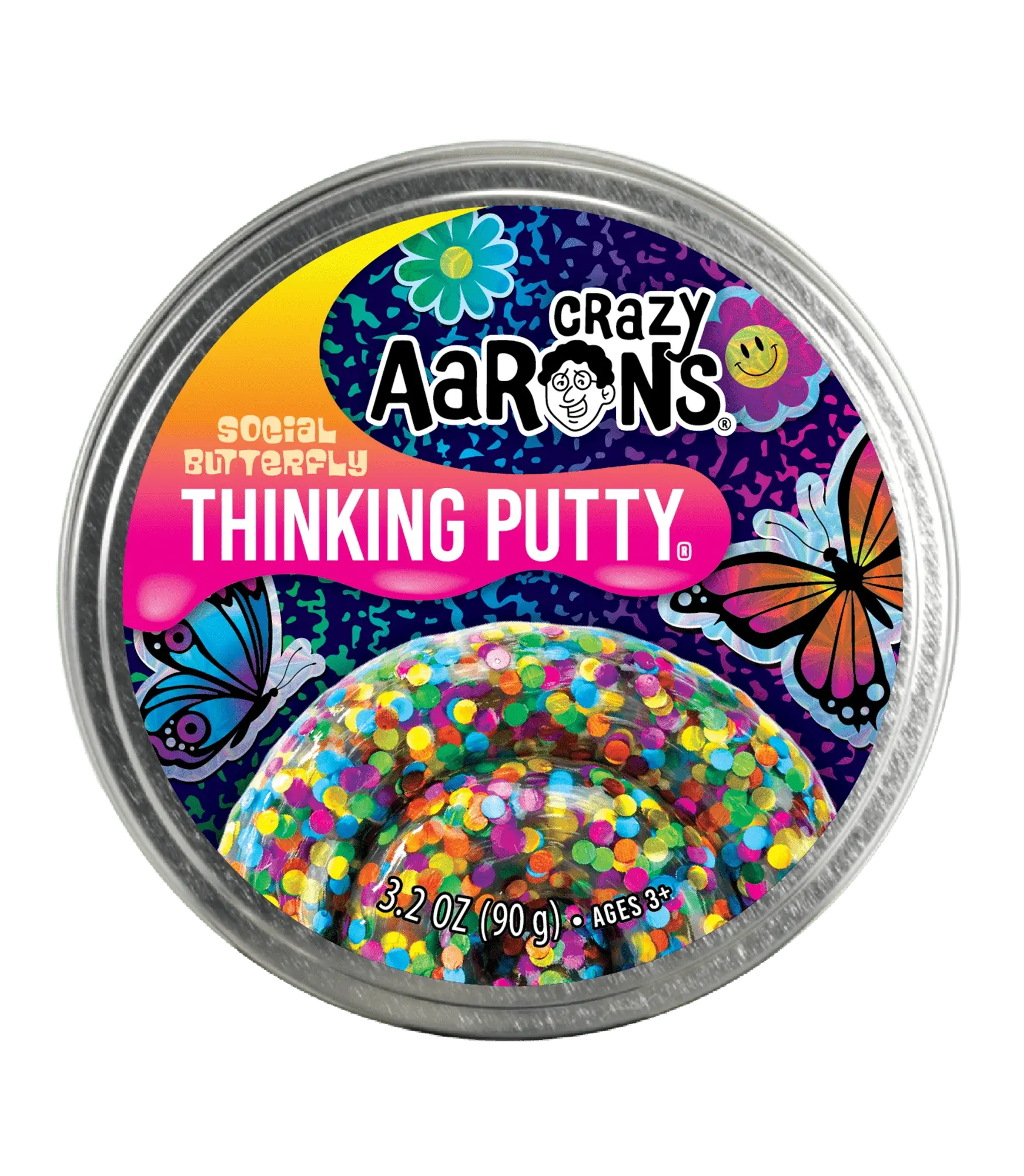 x-thinking putty tin - social butterfly - 4" full size by crazy aaron's puttyworld