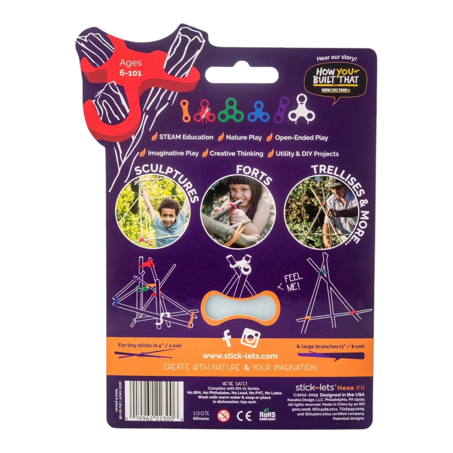 connector set - flexible rubber - 6-piece hexa fort by stick-lets