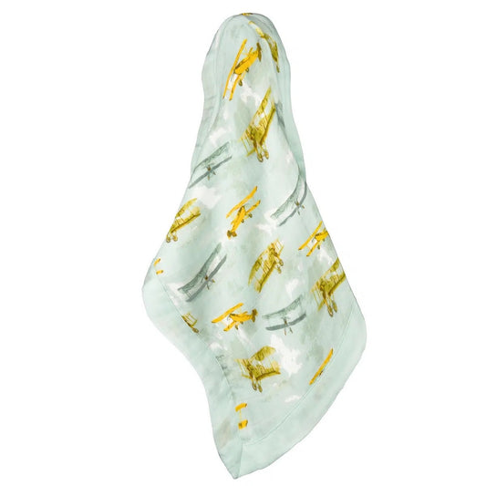 blanket - mini lovey - bamboo muslin - planes vintage by milkbarn