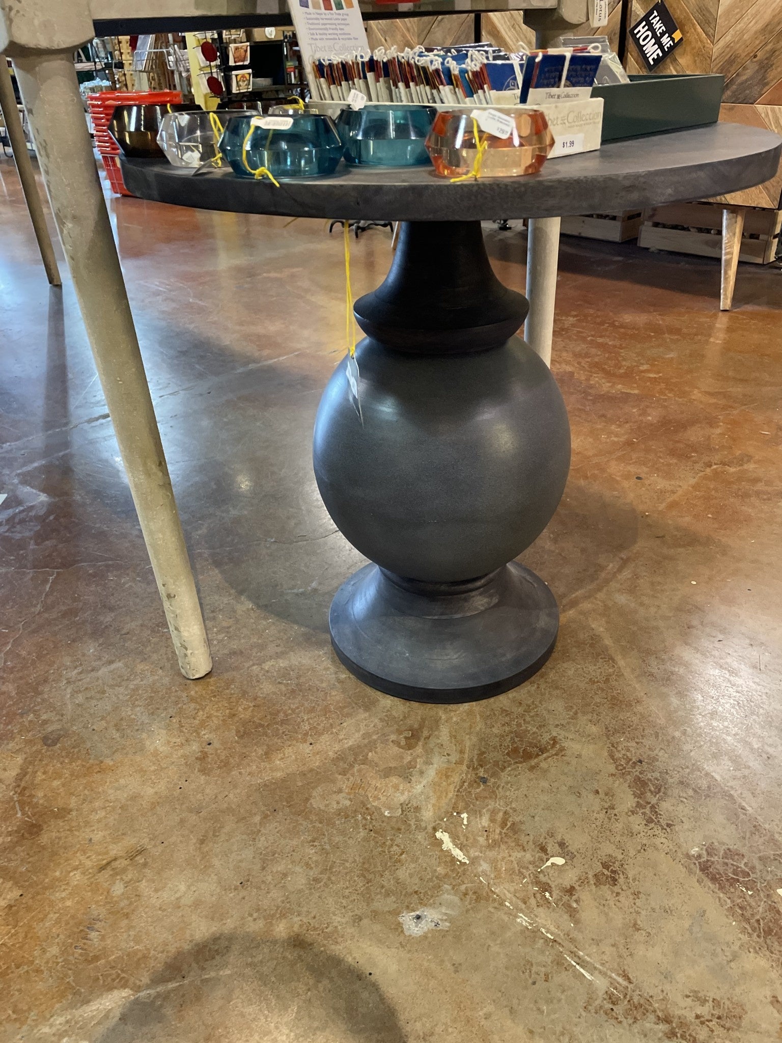 table - black round mango wood + metal base by creative co-op