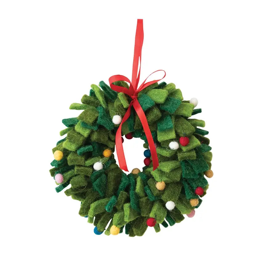 ornament - felt wreath - shag + pom-poms by creative co-op