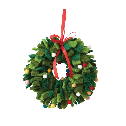 ornament - felt wreath - shag + pom-poms by creative co-op