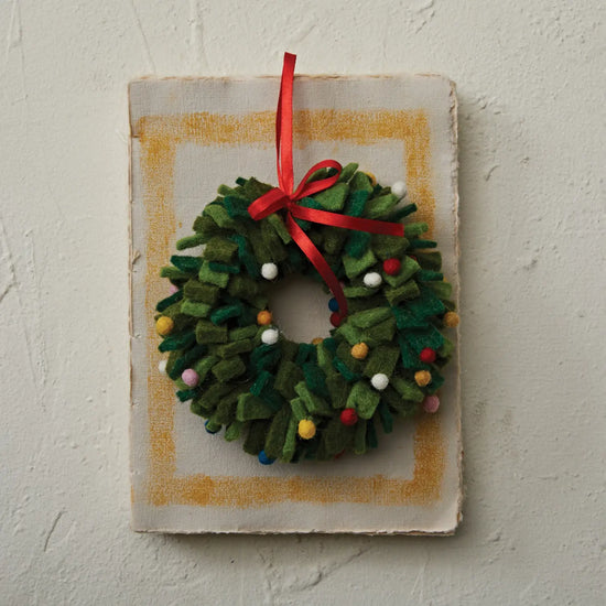ornament - felt wreath - shag + pom-poms by creative co-op
