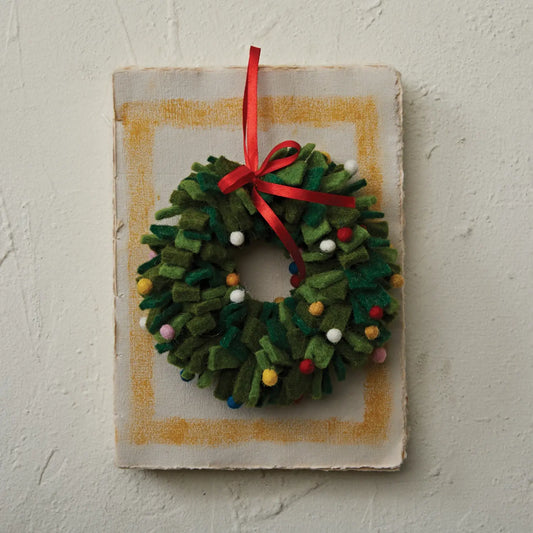 ornament - felt wreath - shag + pom-poms by creative co-op