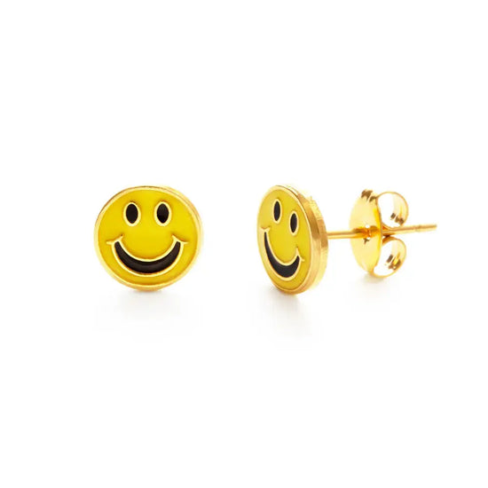 earrings - stud - 70's smiley face - 14kgp by amano studio
