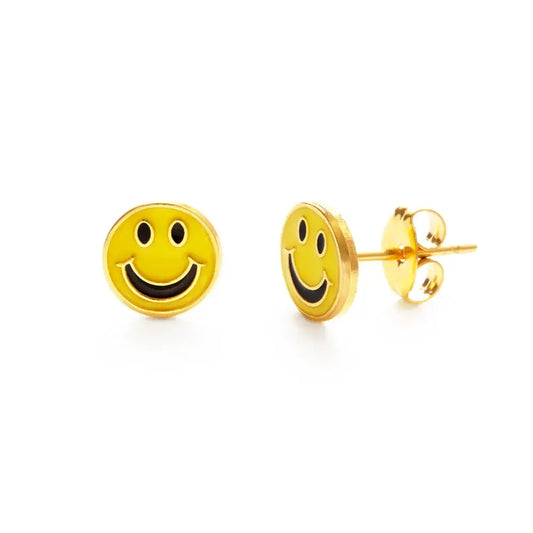 earrings - stud - 70's smiley face - 14kgp by amano studio