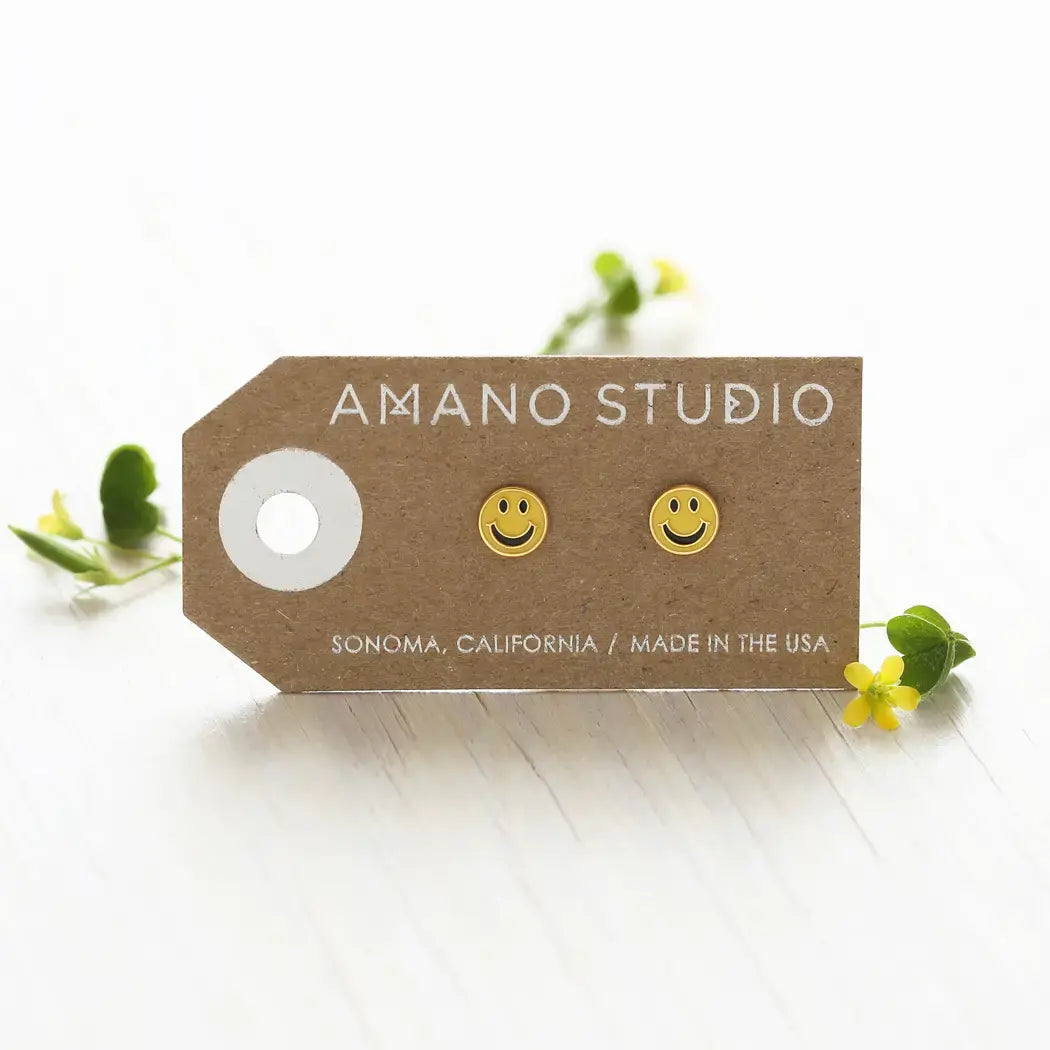 earrings - stud - 70's smiley face - 14kgp by amano studio