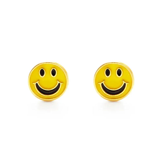 earrings - stud - 70's smiley face - 14kgp by amano studio
