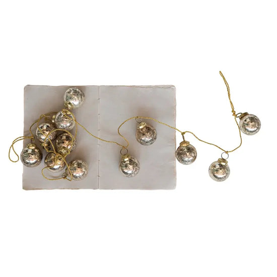 garland - recycled glass ornament - antique gold - etched snowflake - gold cord by creative co-op