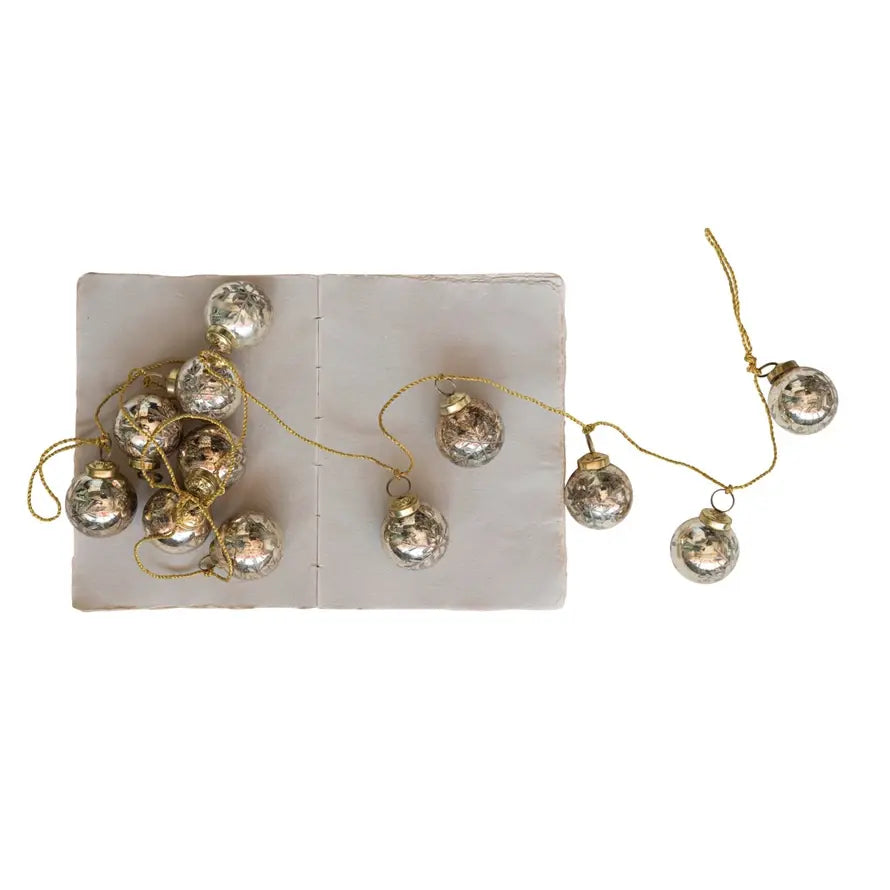 garland - recycled glass ornament - antique gold - etched snowflake - gold cord by creative co-op