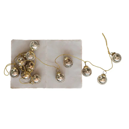 garland - recycled glass ornament - antique gold - etched snowflake - gold cord by creative co-op