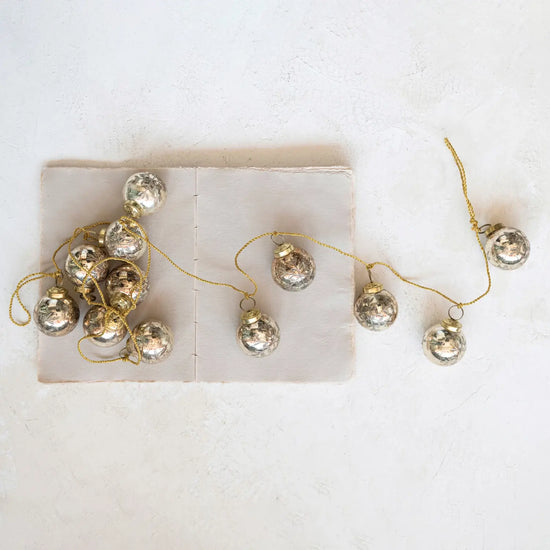 garland - recycled glass ornament - antique gold - etched snowflake - gold cord by creative co-op