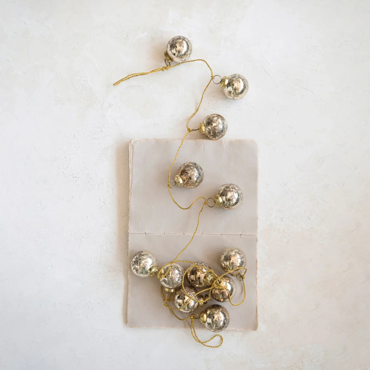 garland - recycled glass ornament - antique gold - etched snowflake - gold cord by creative co-op