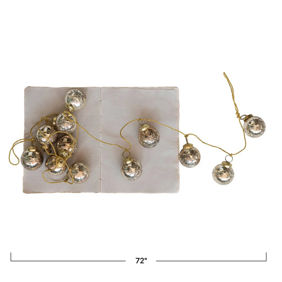 garland - recycled glass ornament - antique gold - etched snowflake - gold cord by creative co-op