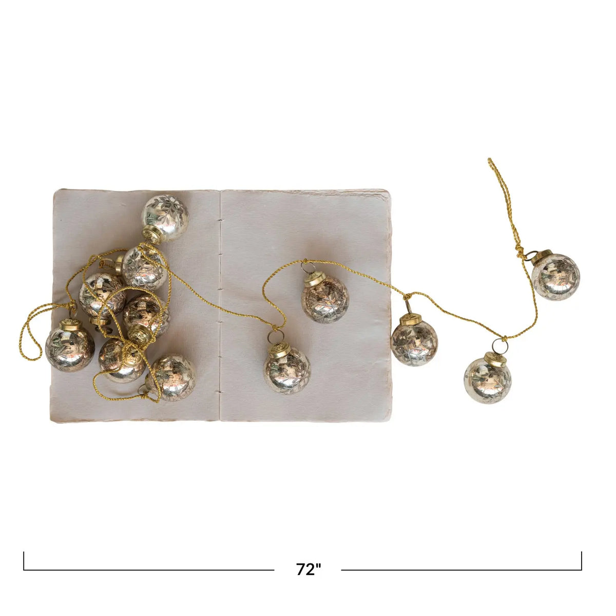 garland - recycled glass ornament - antique gold - etched snowflake - gold cord by creative co-op