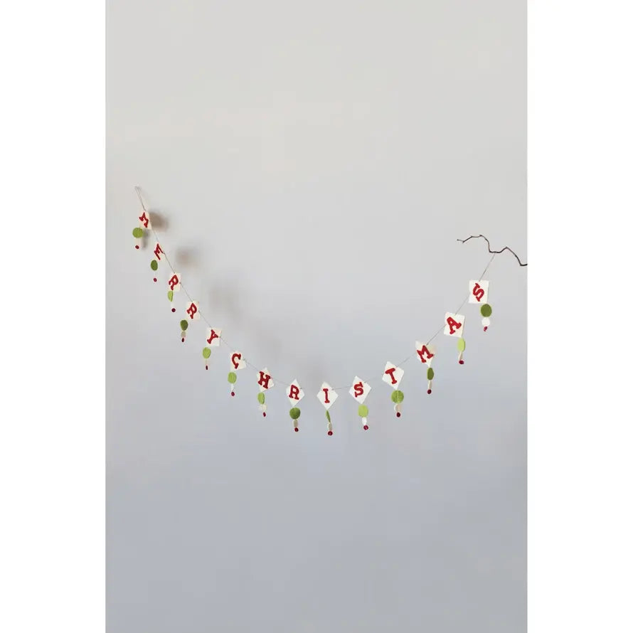 garland - merry christmas - red + white + green diamonds by creative co-op