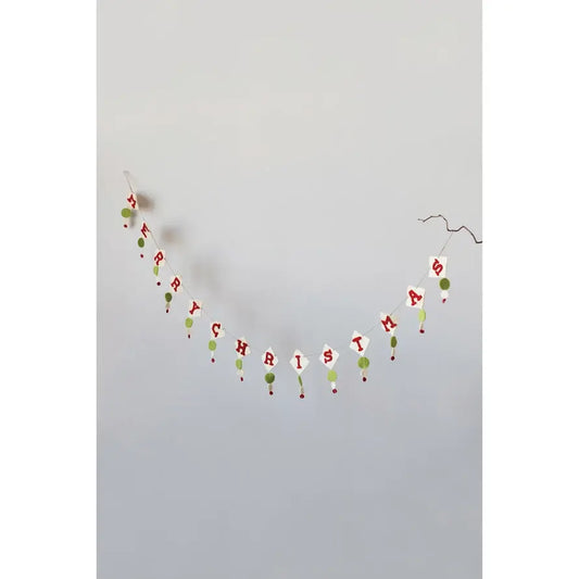 garland - merry christmas - red + white + green diamonds by creative co-op