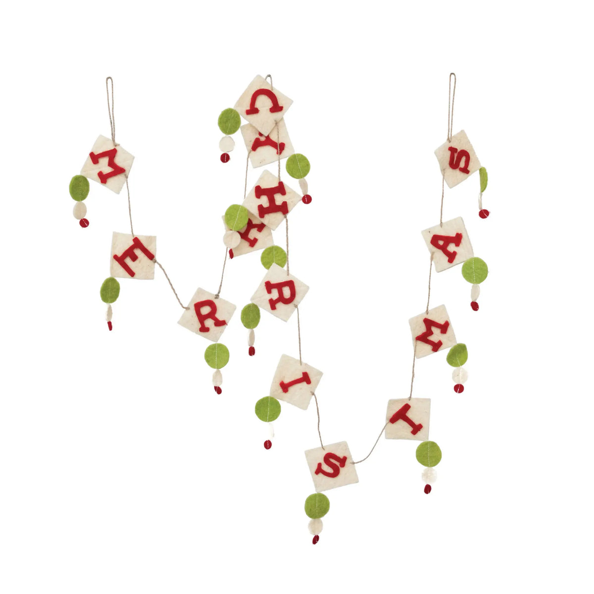 garland - merry christmas - red + white + green diamonds by creative co-op