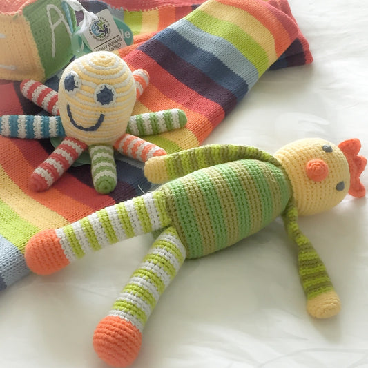 crochet rattle - rainbow octopus by pebble