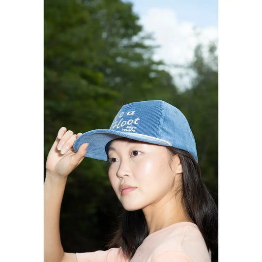 hat - 5-panel corduroy - give a hoot, don't pollute - blue by the landmark project
