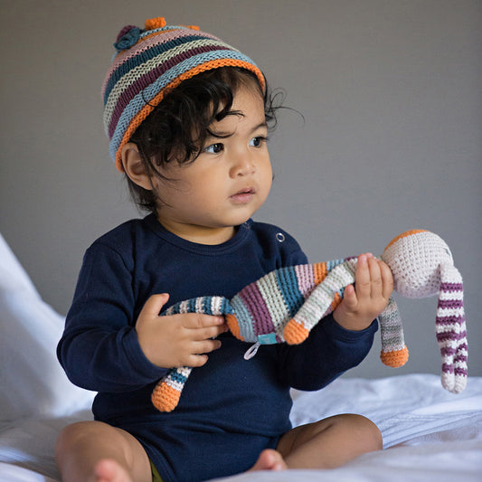 crochet rattle - organic rainbow bunny by pebble