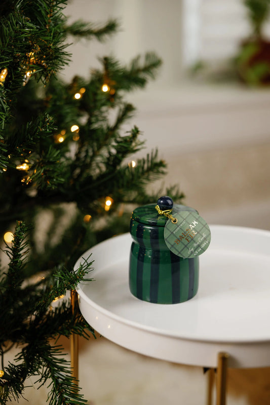 Candle | Cabana Stripe | Green/Navy - Balsam Fir