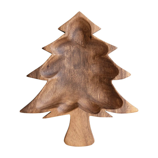 bowl - christmas tree shaped - acacia wood by creative co-op