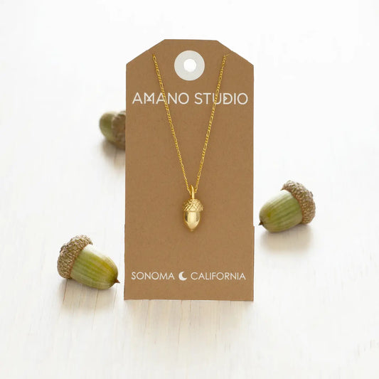 necklace - acorn charm - 20" chain - 14kgp by amano studio