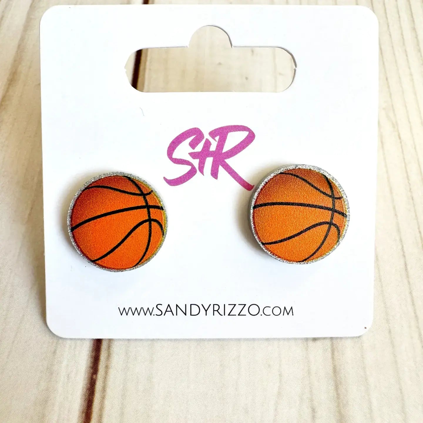 earrings - acrylic stud - basketball by sandy + rizzo